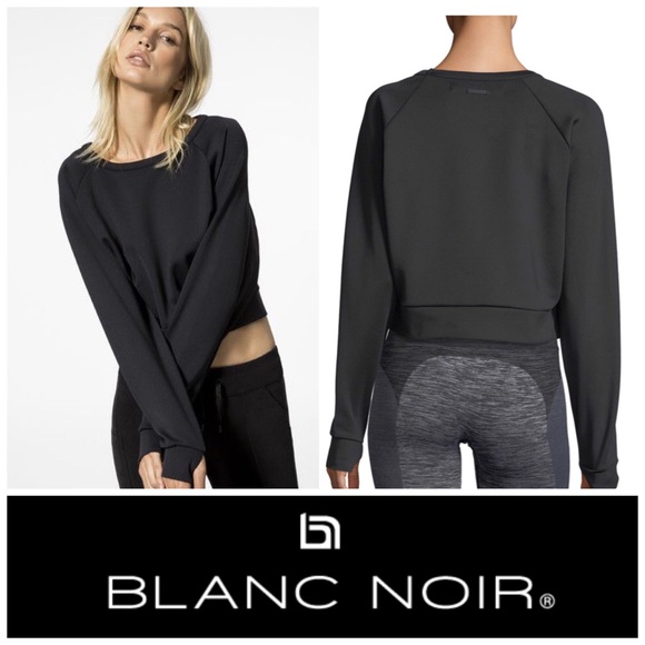 Blanc Noir crewneck black soft sweatshirt crop boxy lounge nylon Lycra spandex - Picture 1 of 10